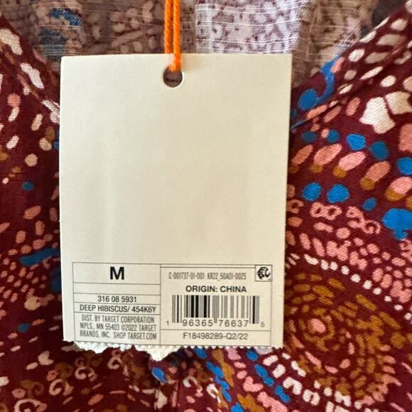 KNOX ROSE -NWT- Long Sleeve Tunic Top Red Paisley Peasant Boho Blouse | M - Picture 6 of 11